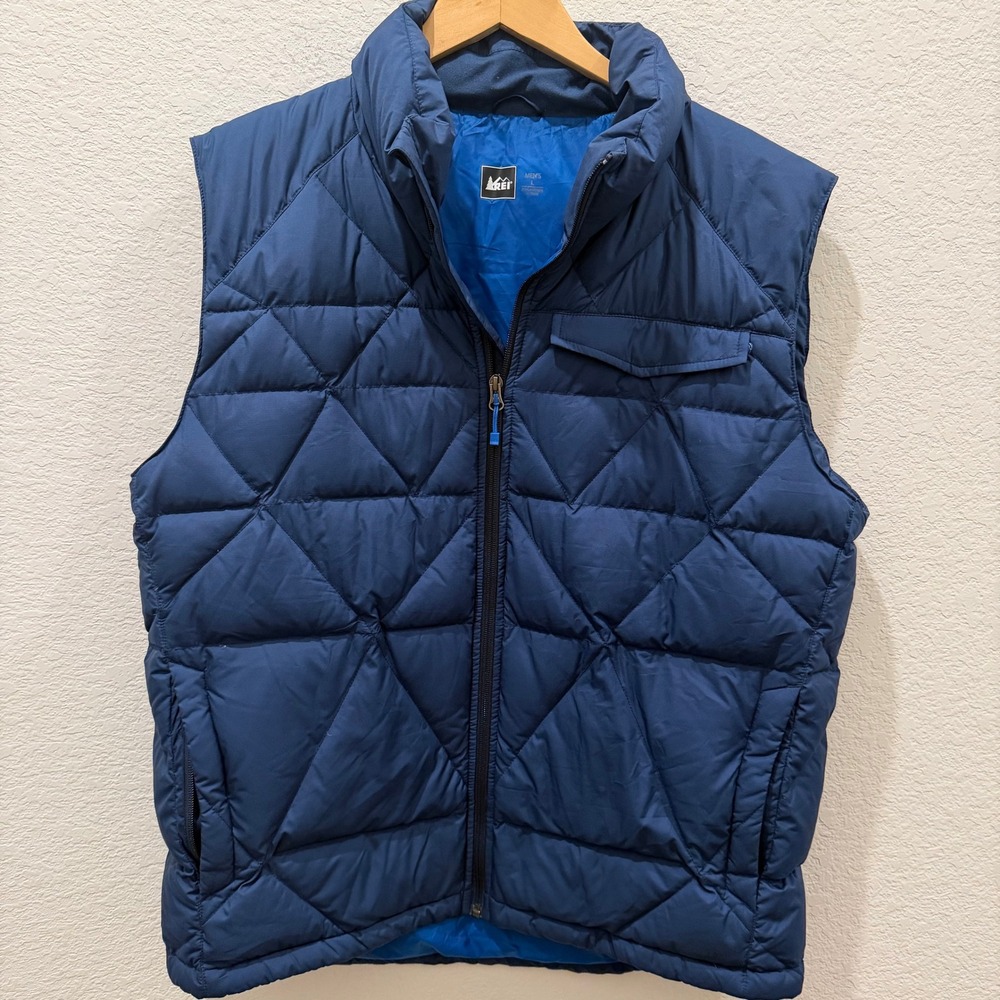 REI Co-op Mens Blue Diamond Quilted Puffer Vest Full Zip Insulated RN 37249 L‎